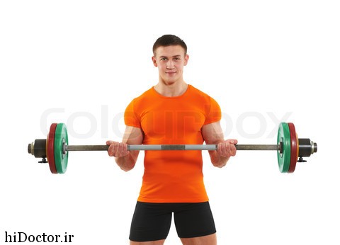 bodybuilder man doing biceps muscle exercises