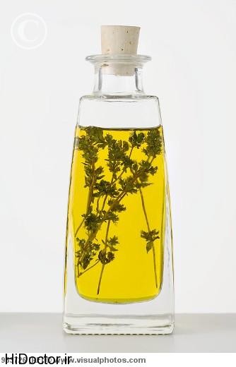 Thyme oil in a bottle
