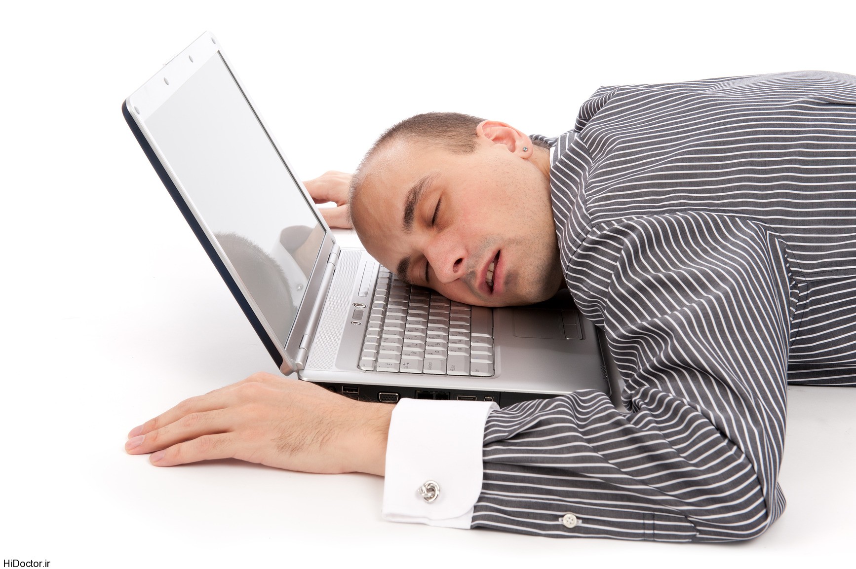 businessman sleeping on laptop