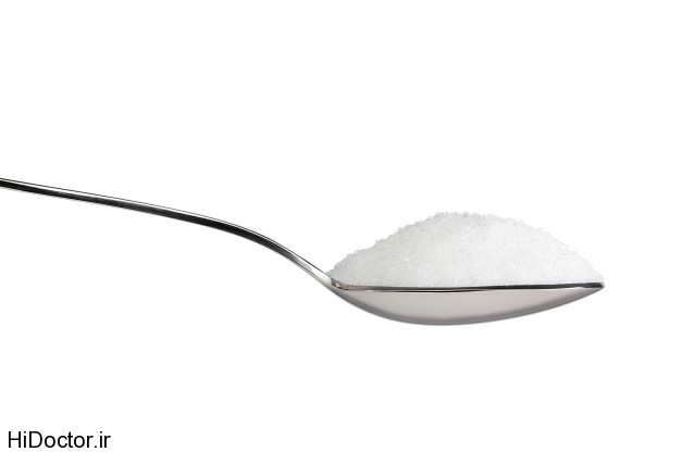 Salt or sugar on a teaspoon isolated on white background