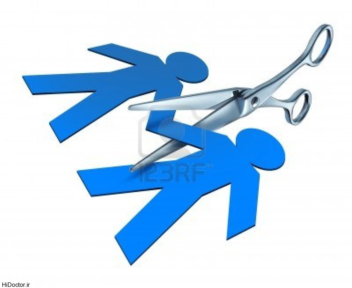 11066284-divorce-and-separation-represented-by-a-pair-of-metal-scissors-cutting-into-a-blue-paper-cut-out-of-