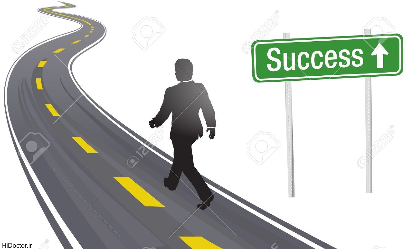 11597988-Business-person-walks-past-Success-sign-on-winding-highway-to-future-progress-Stock-Vector
