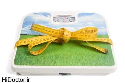 weight scale with a measure tape as a ribbon isolated on white