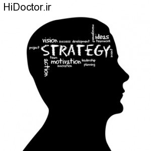 Silhouette head with the word Strategy on white background.