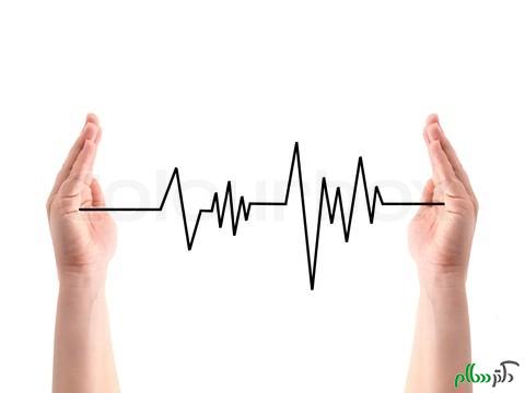 A heart rate line between two hands