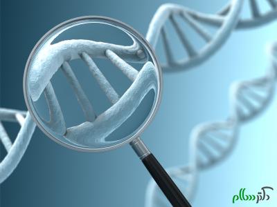 A magnifying glass focussing on a section of a DNA strand. Very high resolution 3D render.